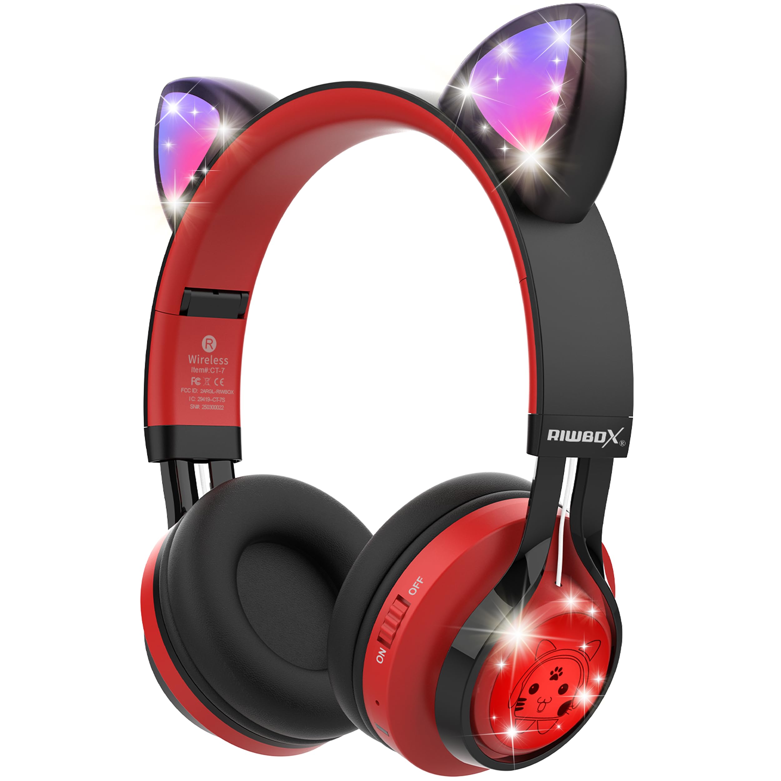Amazon.com: Riwbox CT-7 Cat Ear Bluetooth Headphones, LED Light Up